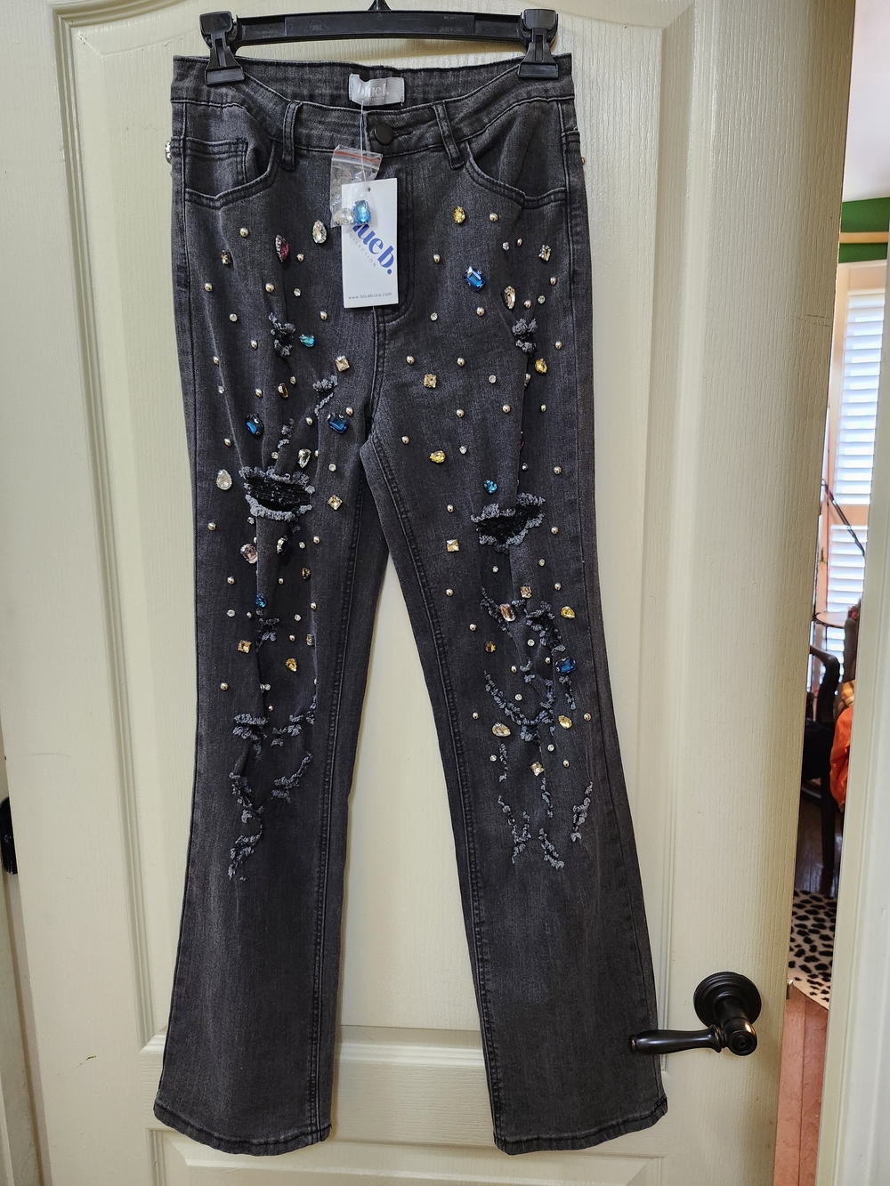 Blue B Embellished Rhinestone Distressed Jeans